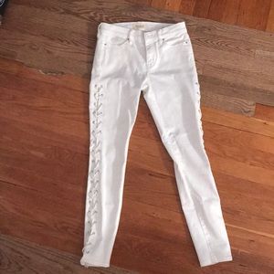 White jeans with ties